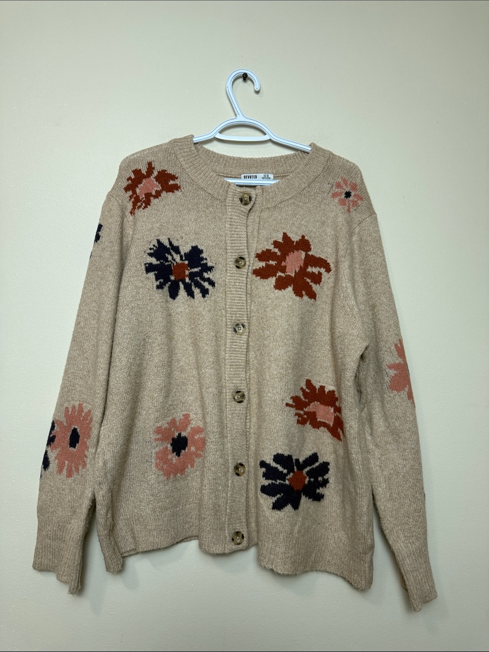 Devoted Women's Beige Floral Button-Up Cardigan Sweater szie 2x
